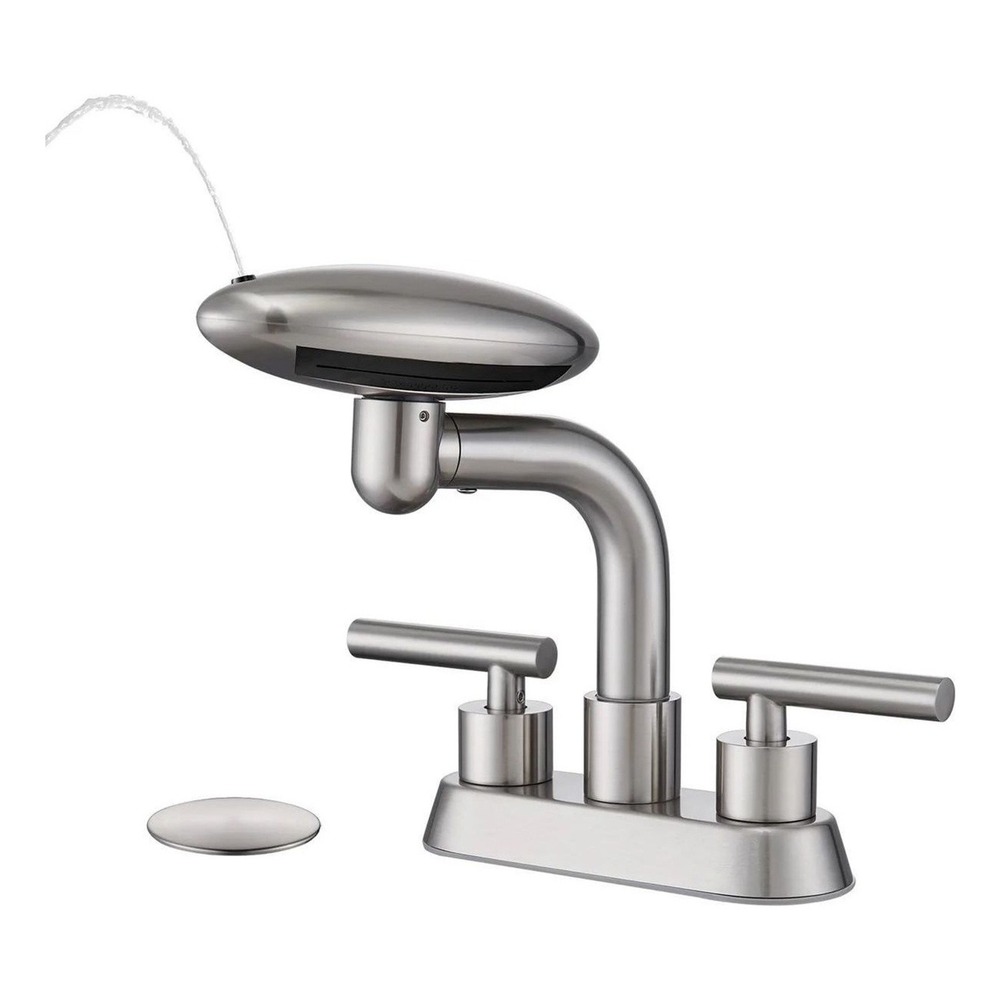 Chivina 4" Centerset Bathroom Faucet Brushed Nickel 2-Handle Fountain Waterfall